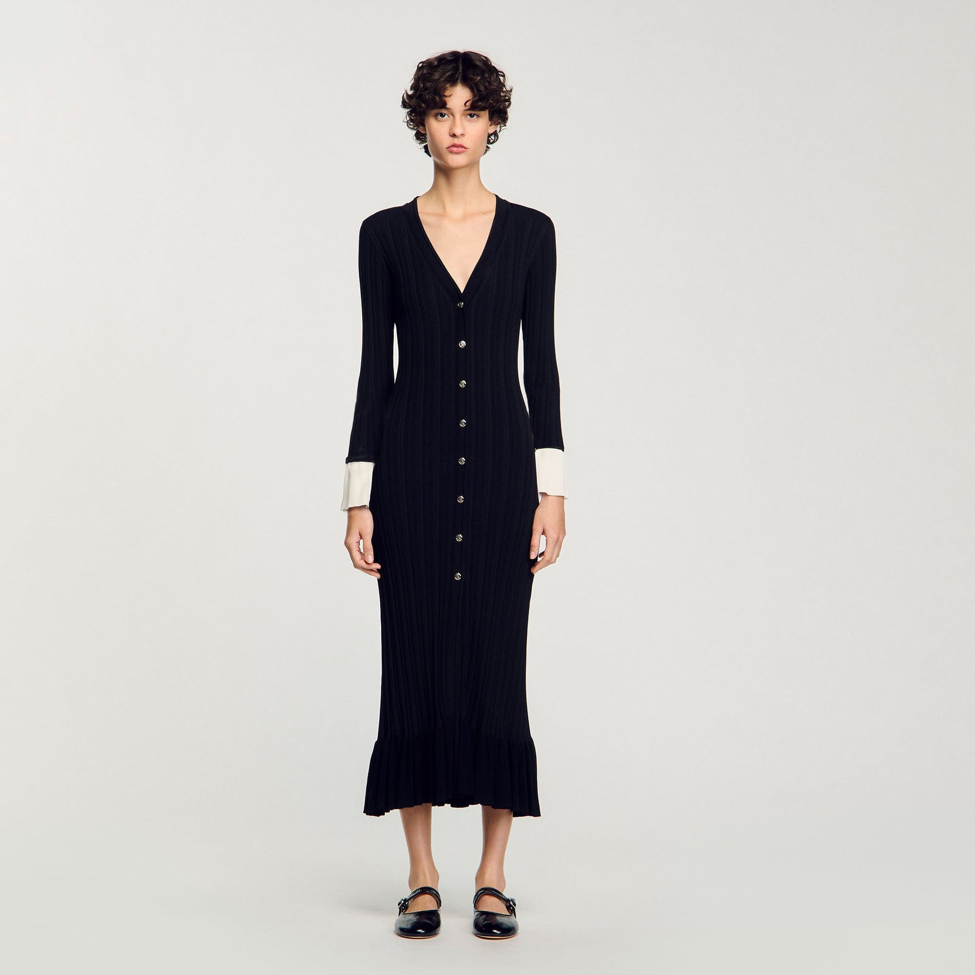 Sandro Two-tone knit maxi dress Black