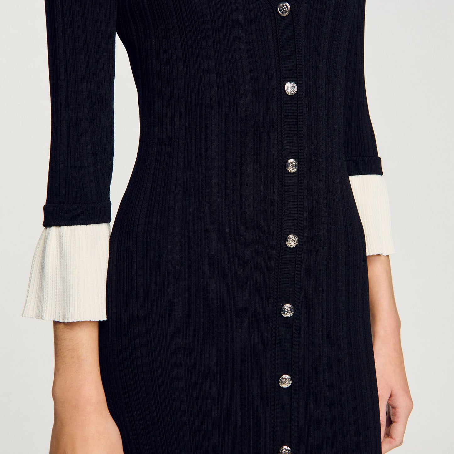 Sandro Two-tone knit maxi dress Black