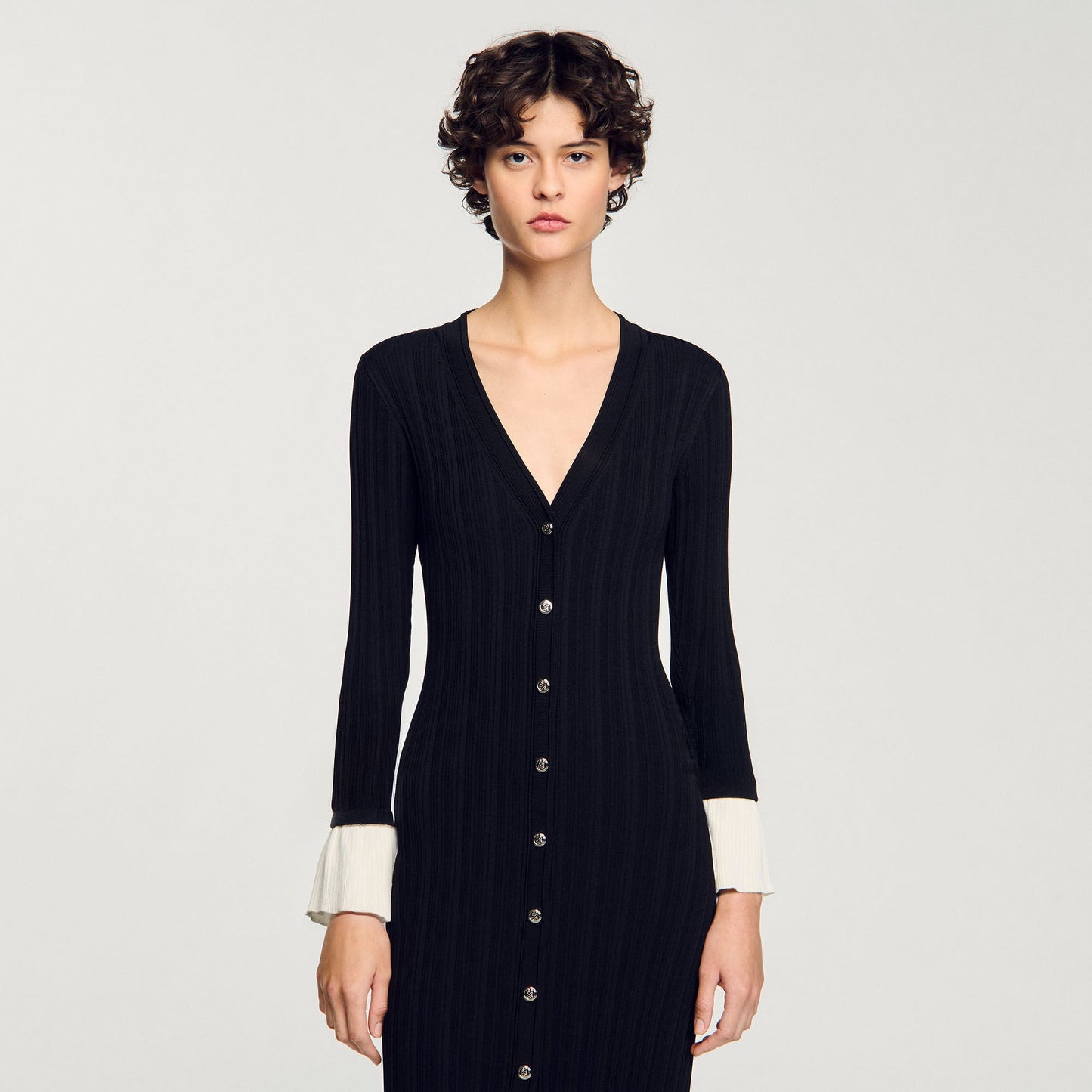 Sandro Two-tone knit maxi dress Black