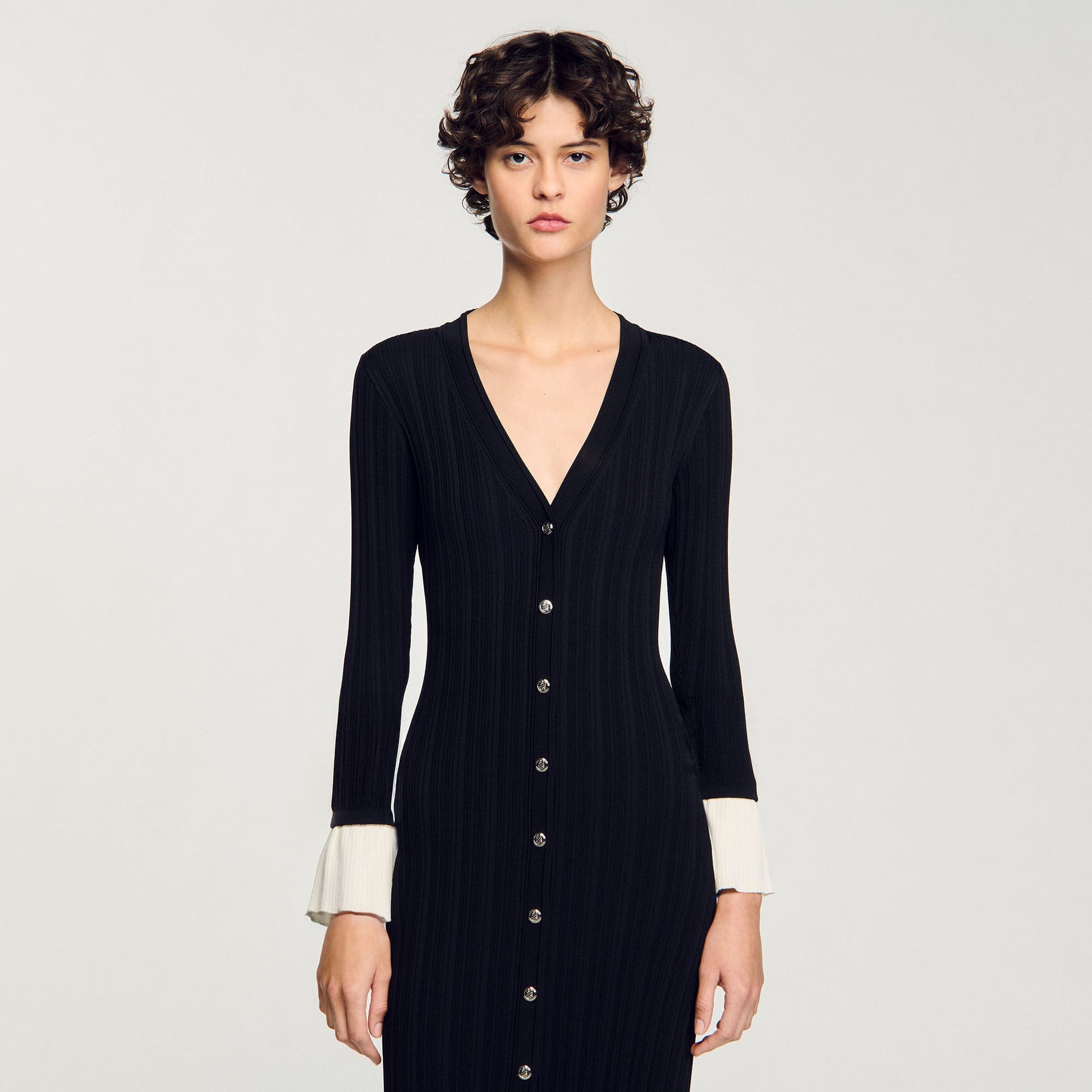 Sandro Two-tone knit maxi dress Black