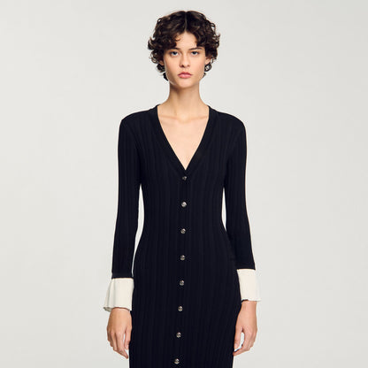Sandro Two-tone knit maxi dress Black