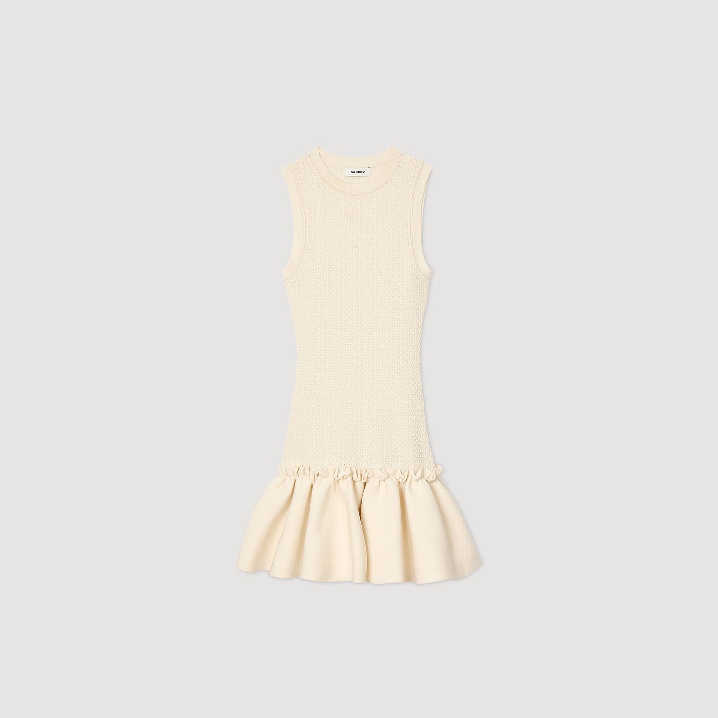 Sandro Mini knit dress with ruffle Ecru