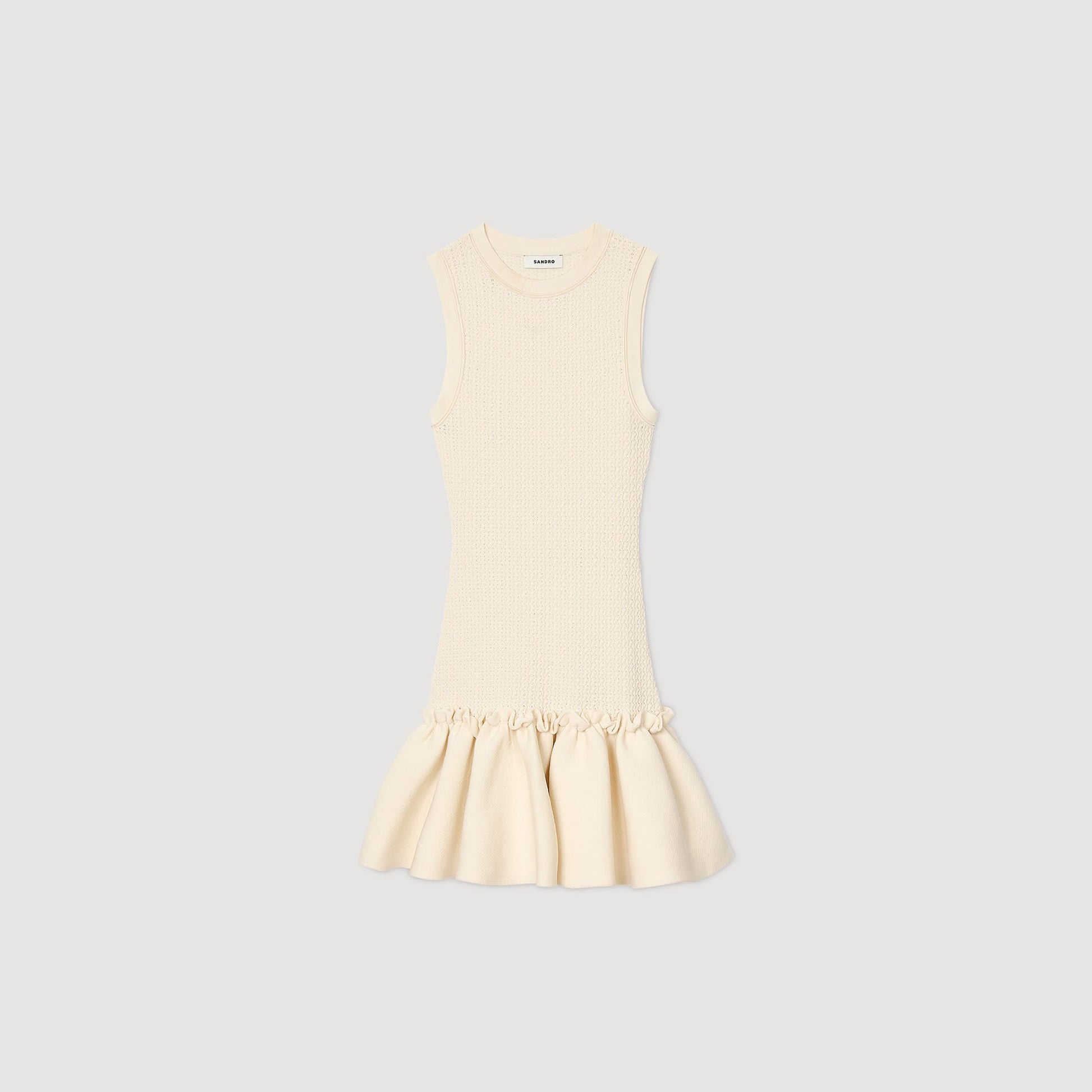 Sandro Mini knit dress with ruffle Ecru