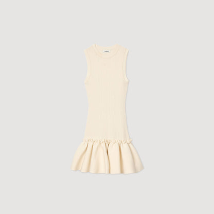 Sandro Mini knit dress with ruffle Ecru