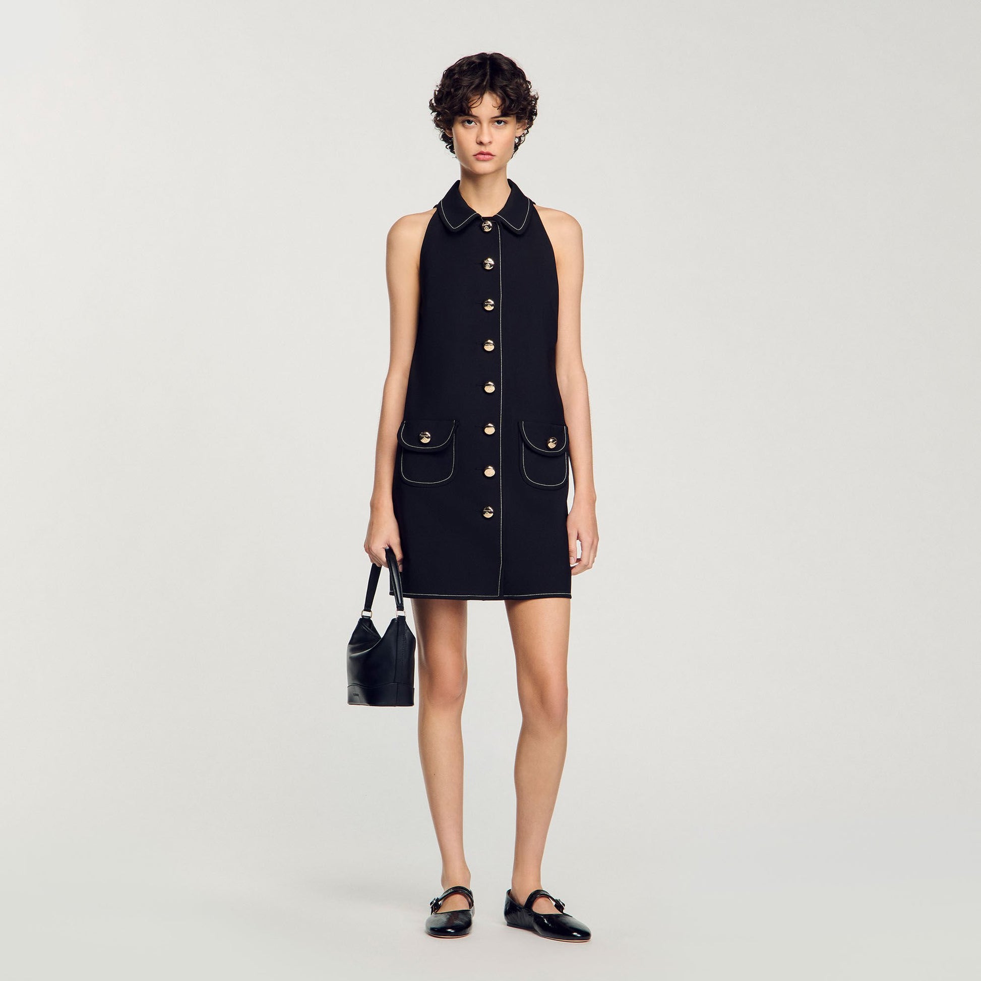 Sandro Peter Pan collar mini dress Black