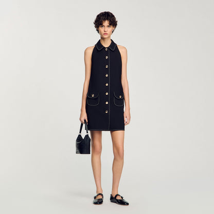 Sandro Peter Pan collar mini dress Black