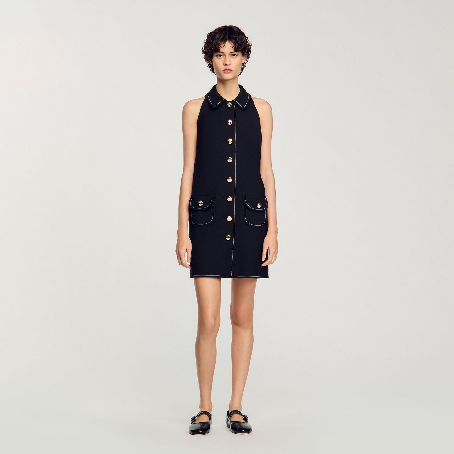 Sandro Peter Pan collar mini dress Black