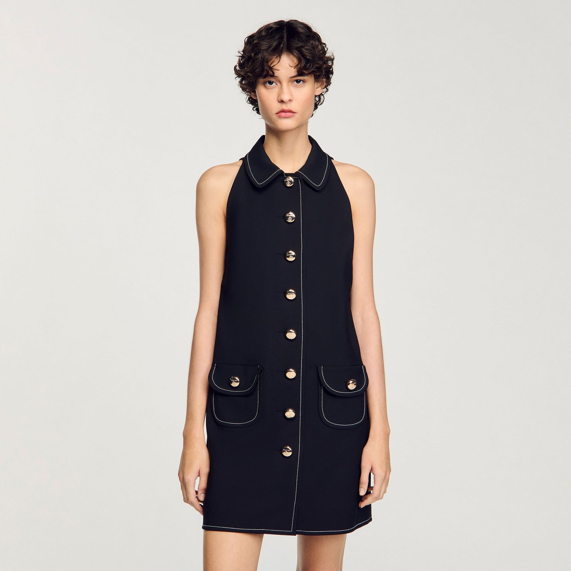 Sandro Peter Pan collar mini dress Black