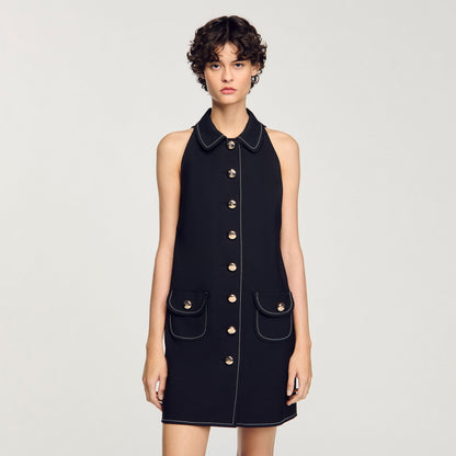 Sandro Peter Pan collar mini dress Black