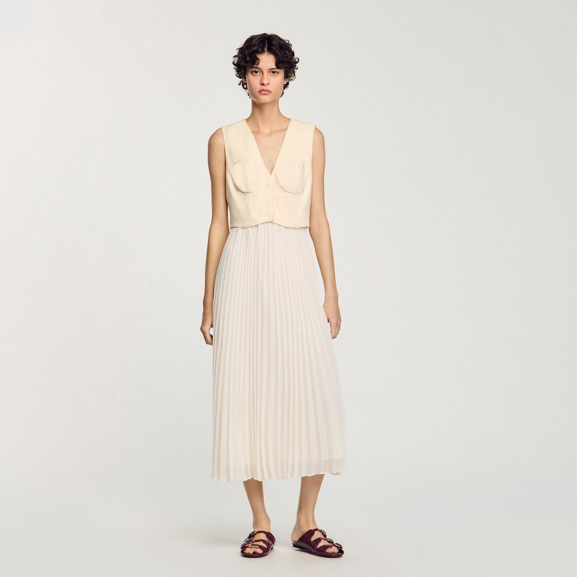 Sandro Pleated maxi dress Ecru