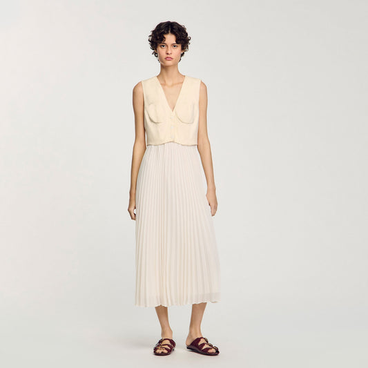 Sandro Pleated maxi dress Ecru