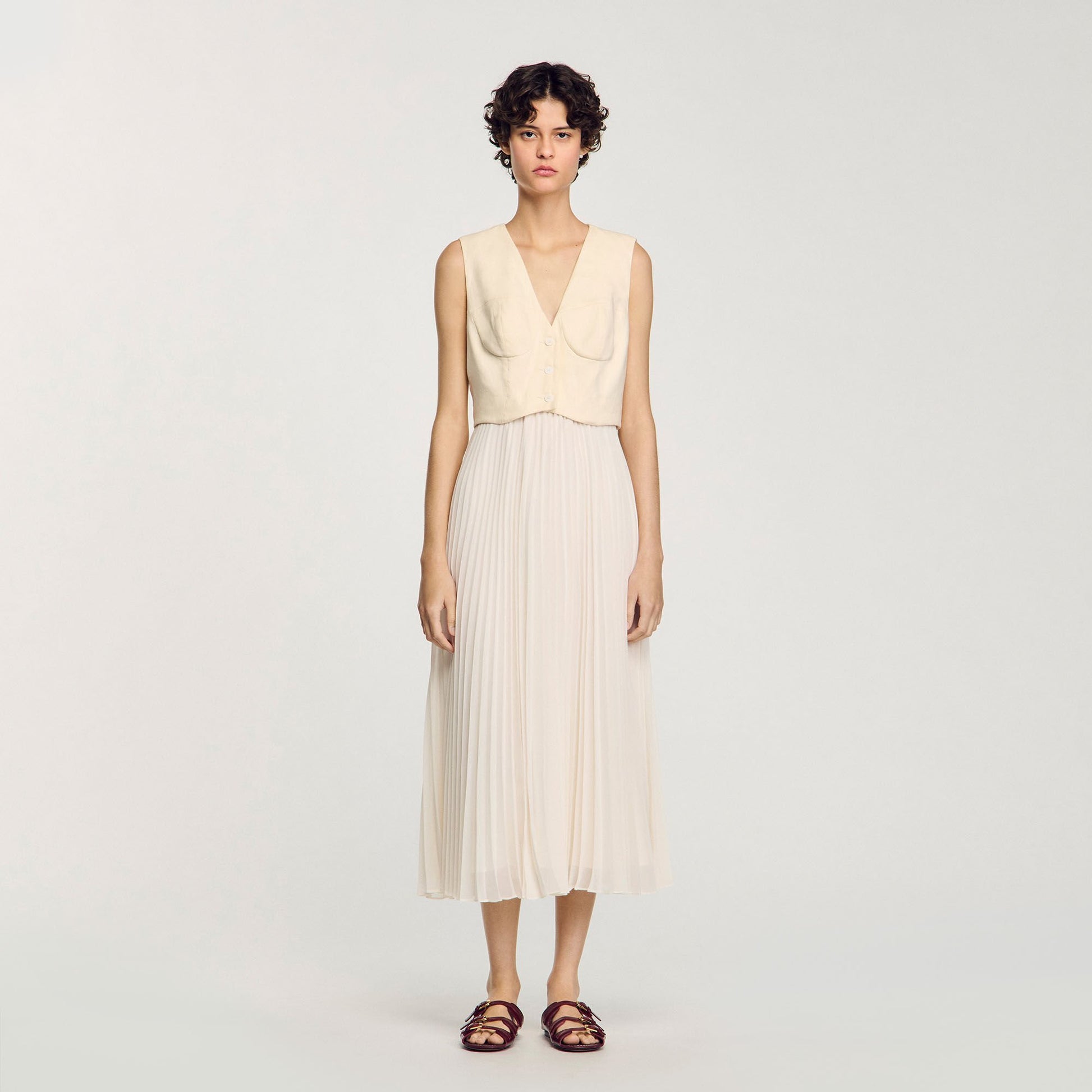 Sandro Pleated maxi dress Ecru