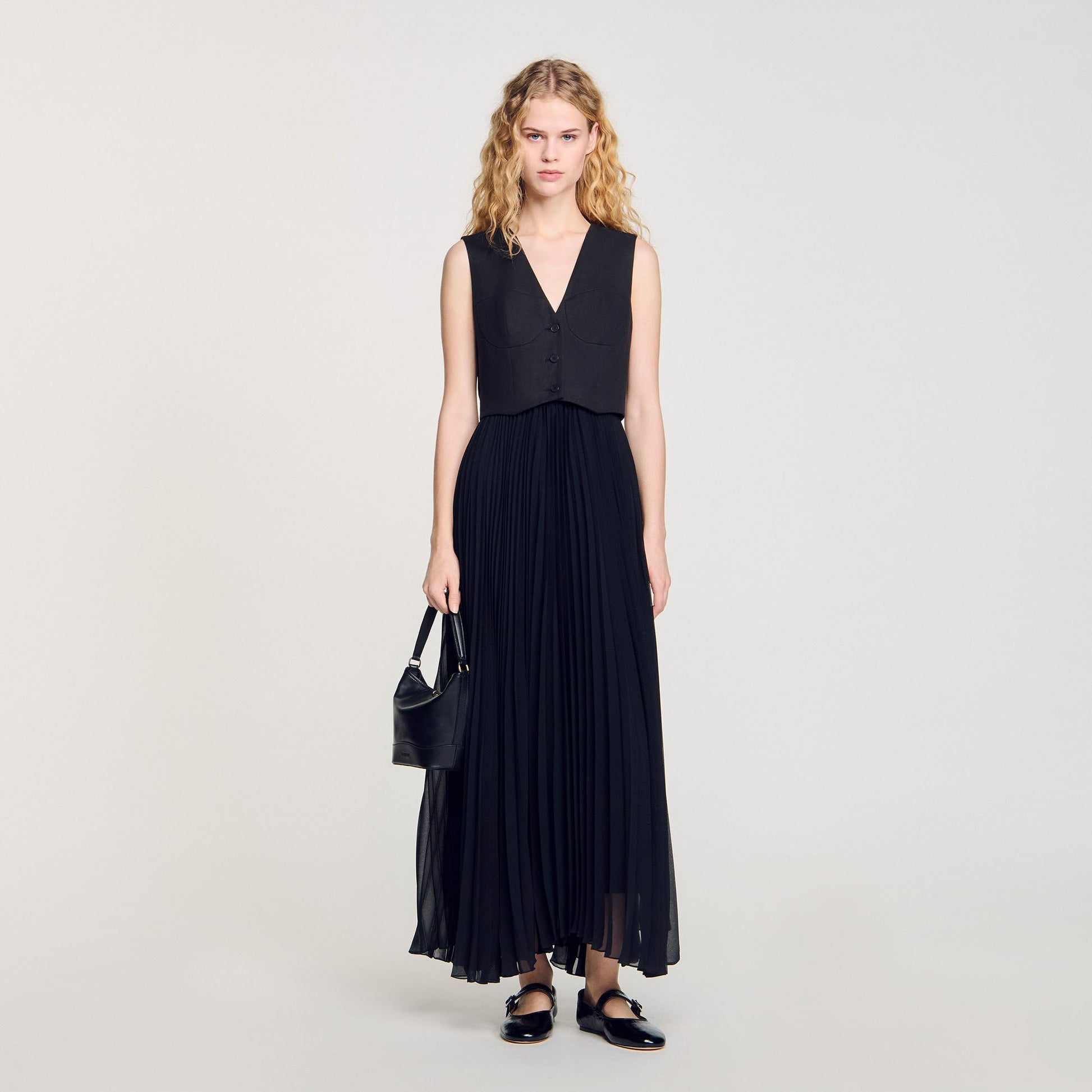Sandro Pleated maxi dress Black
