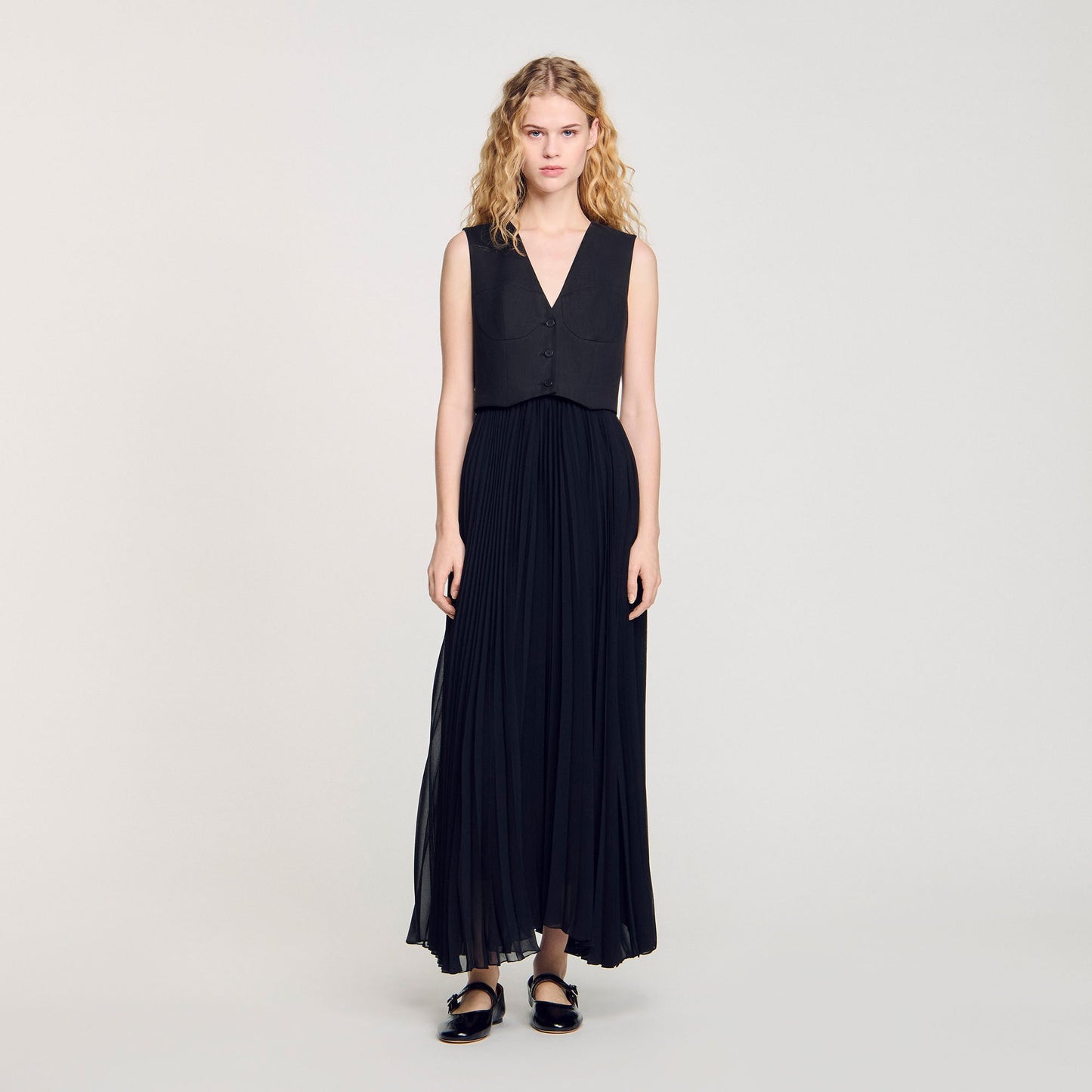 Sandro Pleated maxi dress Black