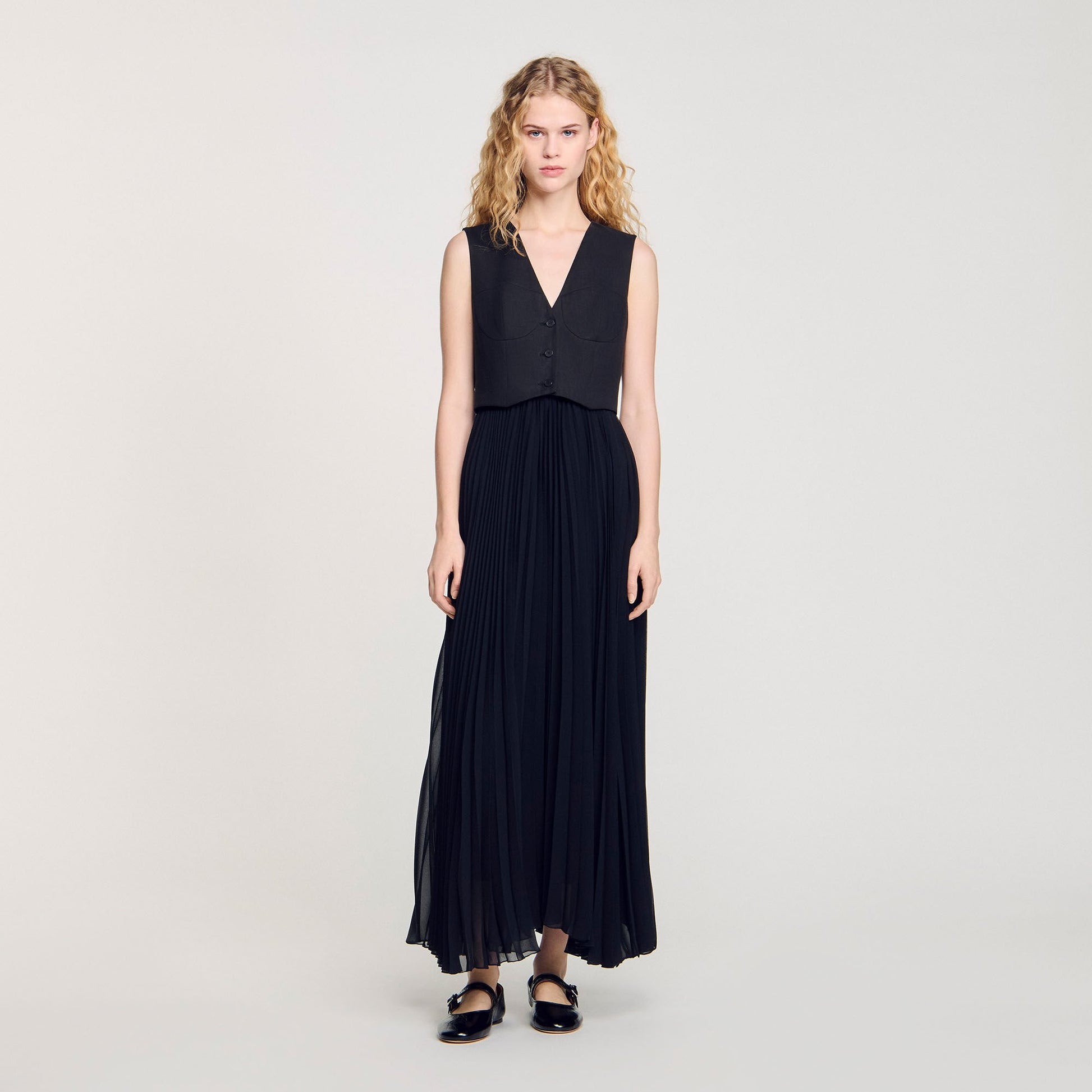 Sandro Pleated maxi dress Black