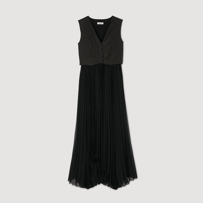 Sandro Pleated maxi dress Black