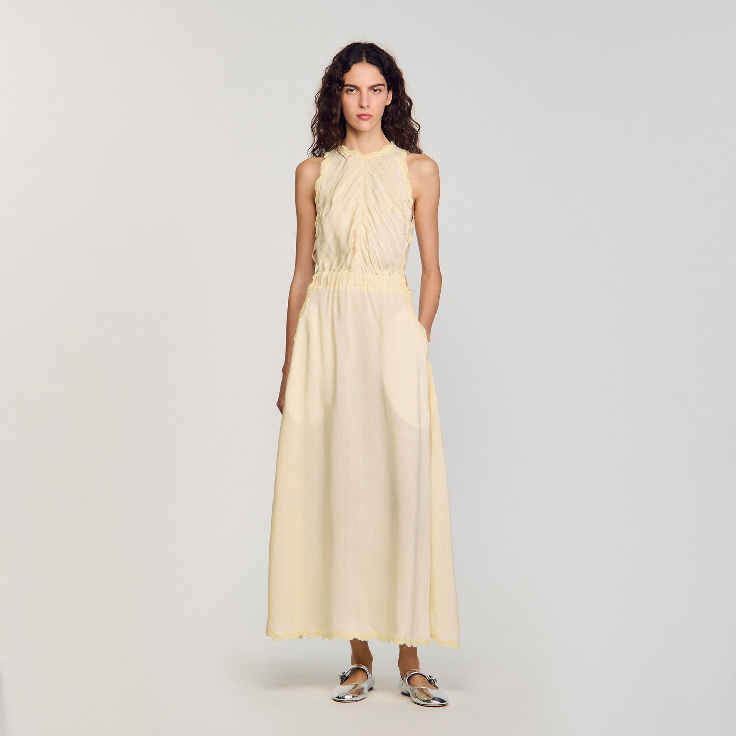Sandro Maxi dress with lace details Light Yellow