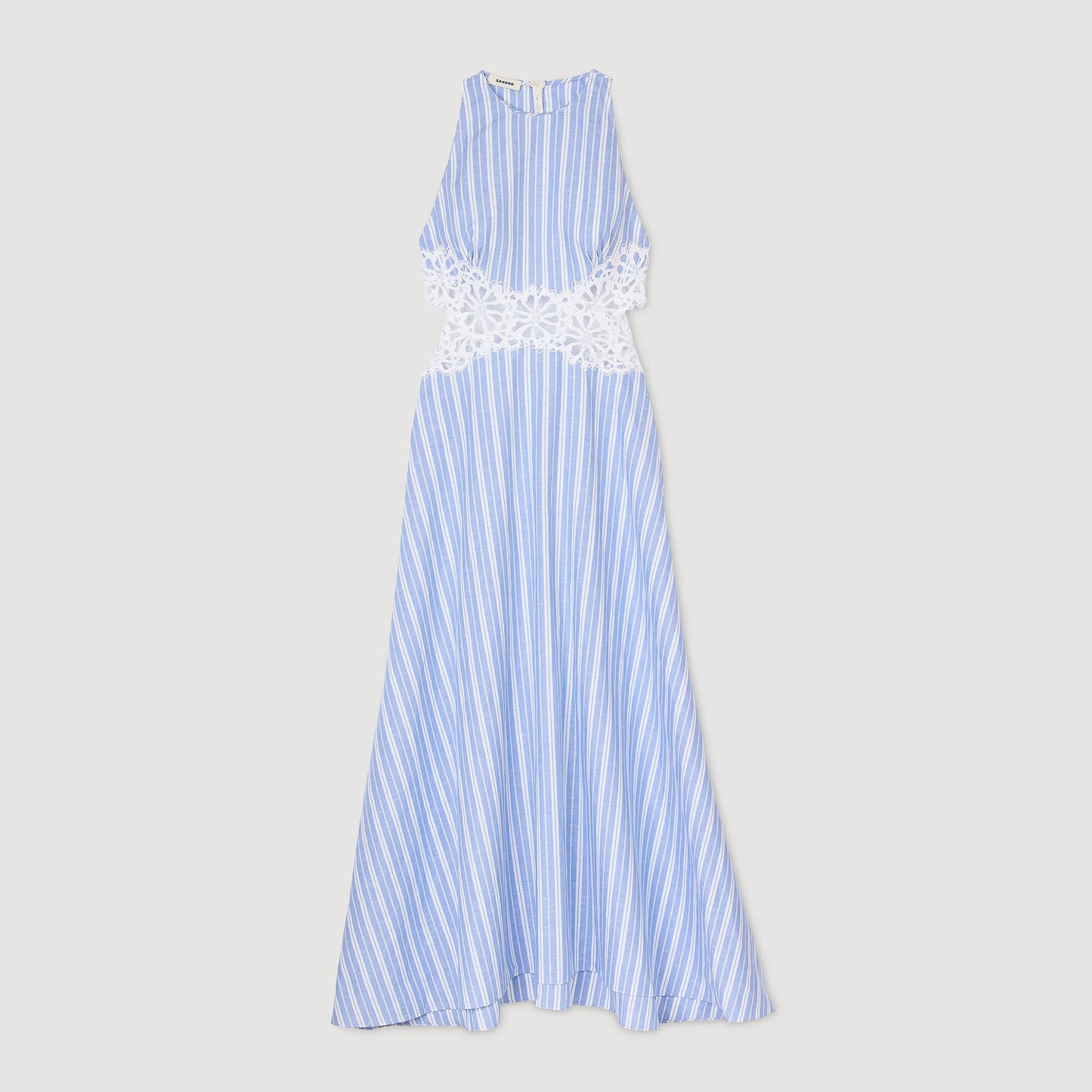 Sandro Striped maxi dress with lace Blu / White