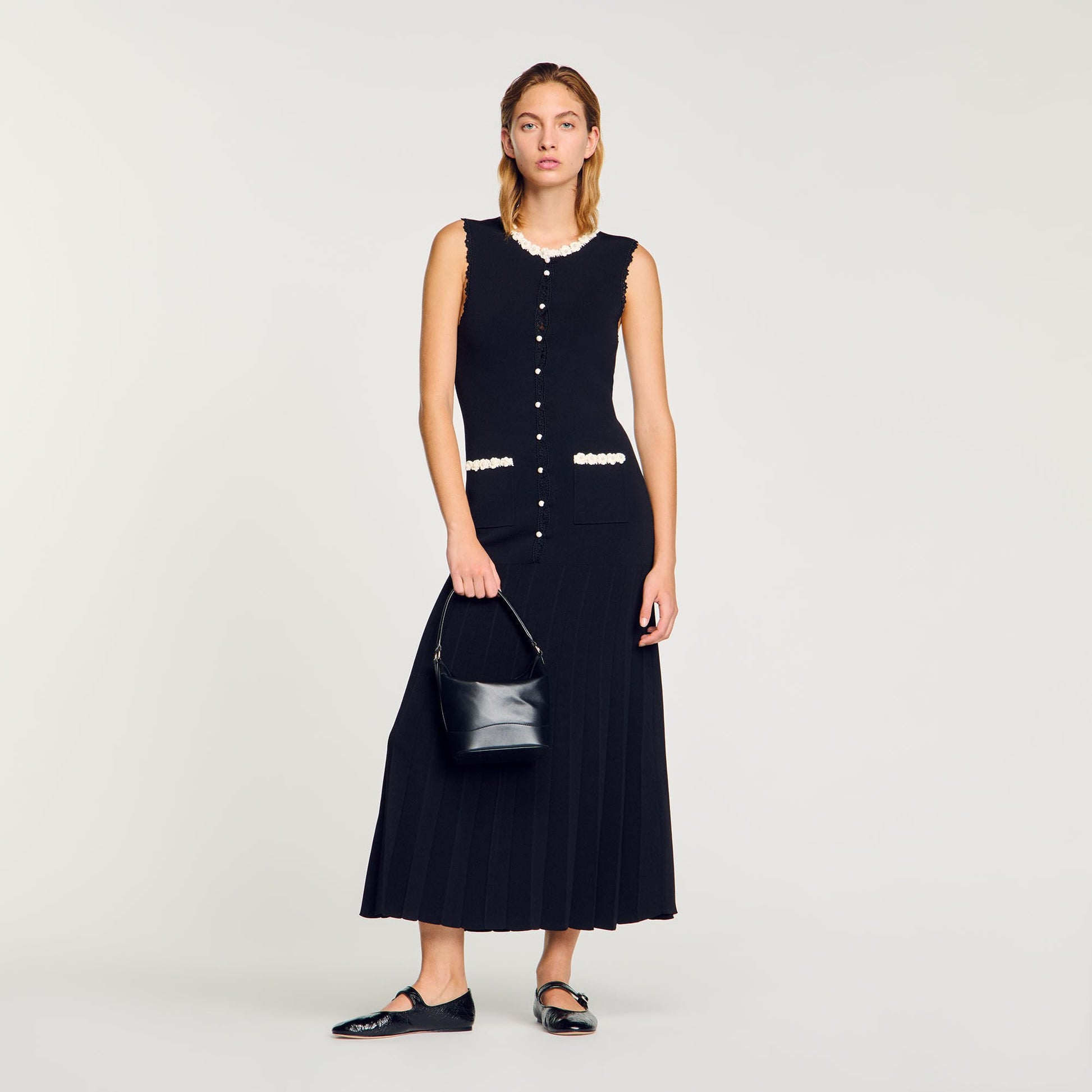 Sandro Maxi dress with crochet detailing Black