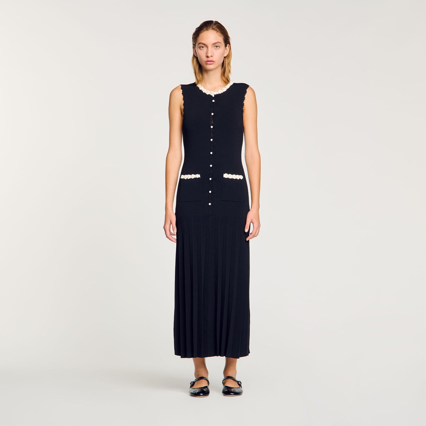 Sandro Maxi dress with crochet detailing Black