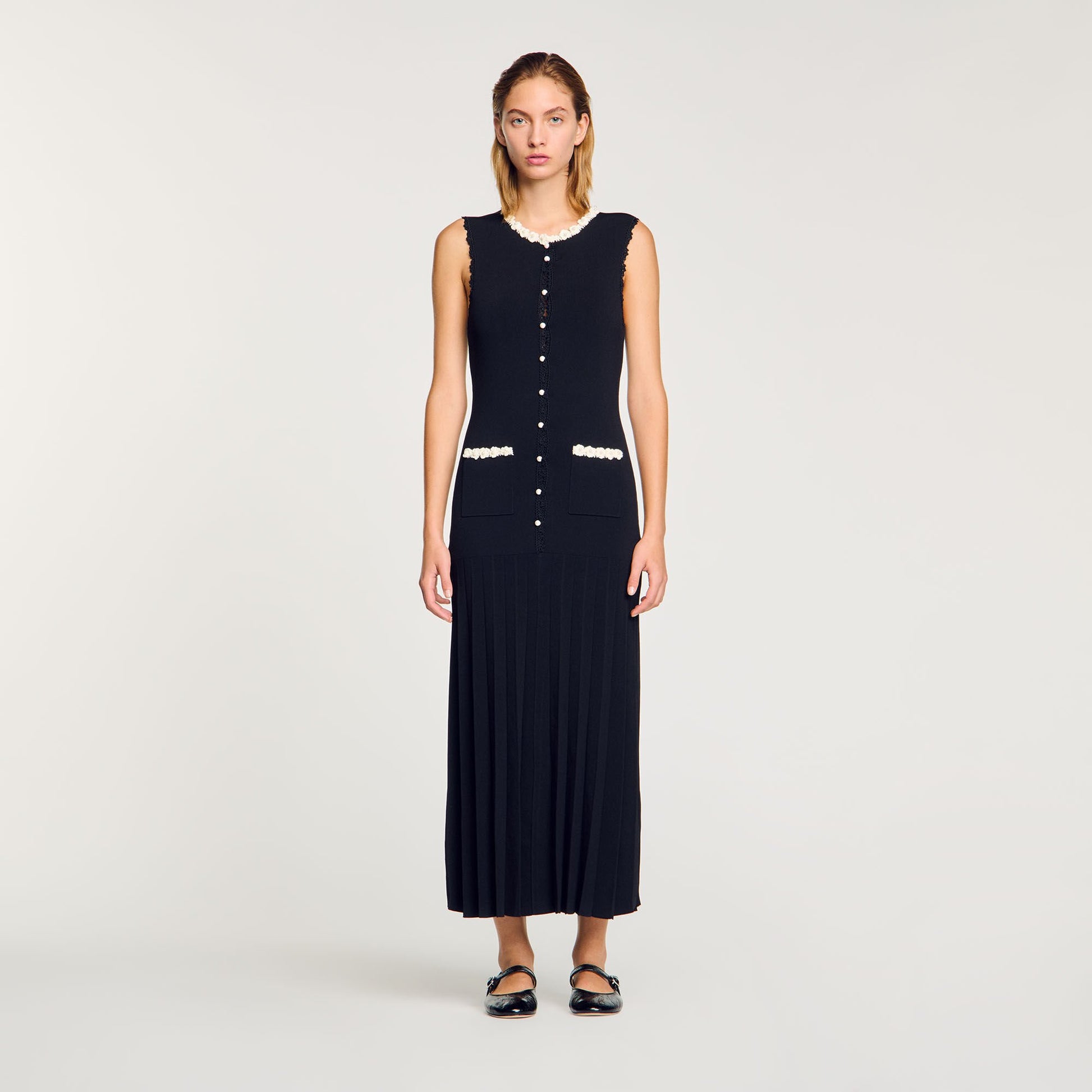 Sandro Maxi dress with crochet detailing Black