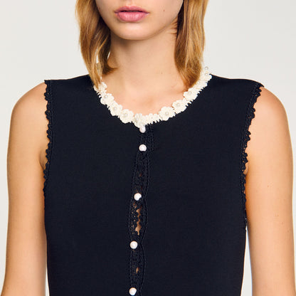 Sandro Maxi dress with crochet detailing Black