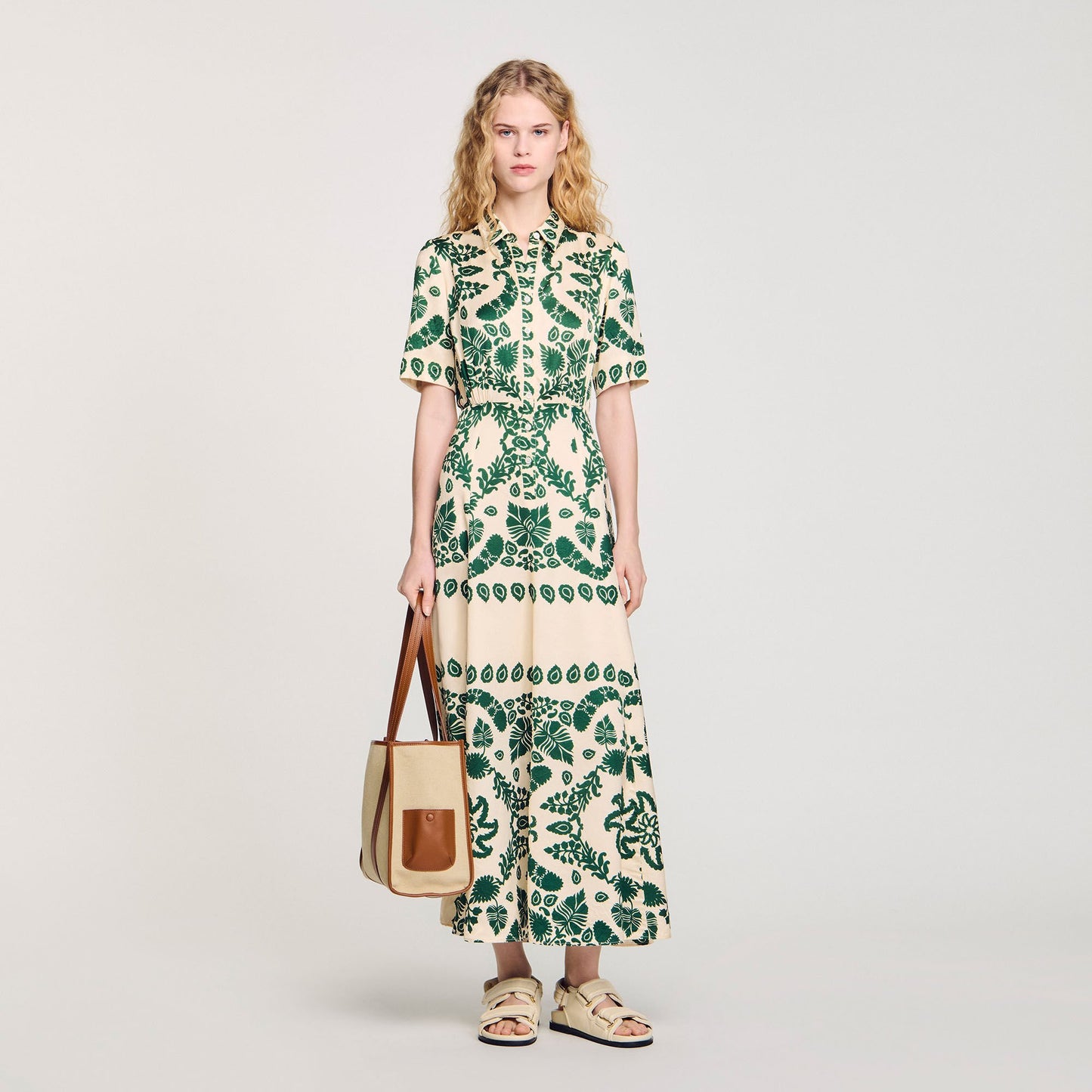 Sandro Floral print maxi dress Ecru / Green