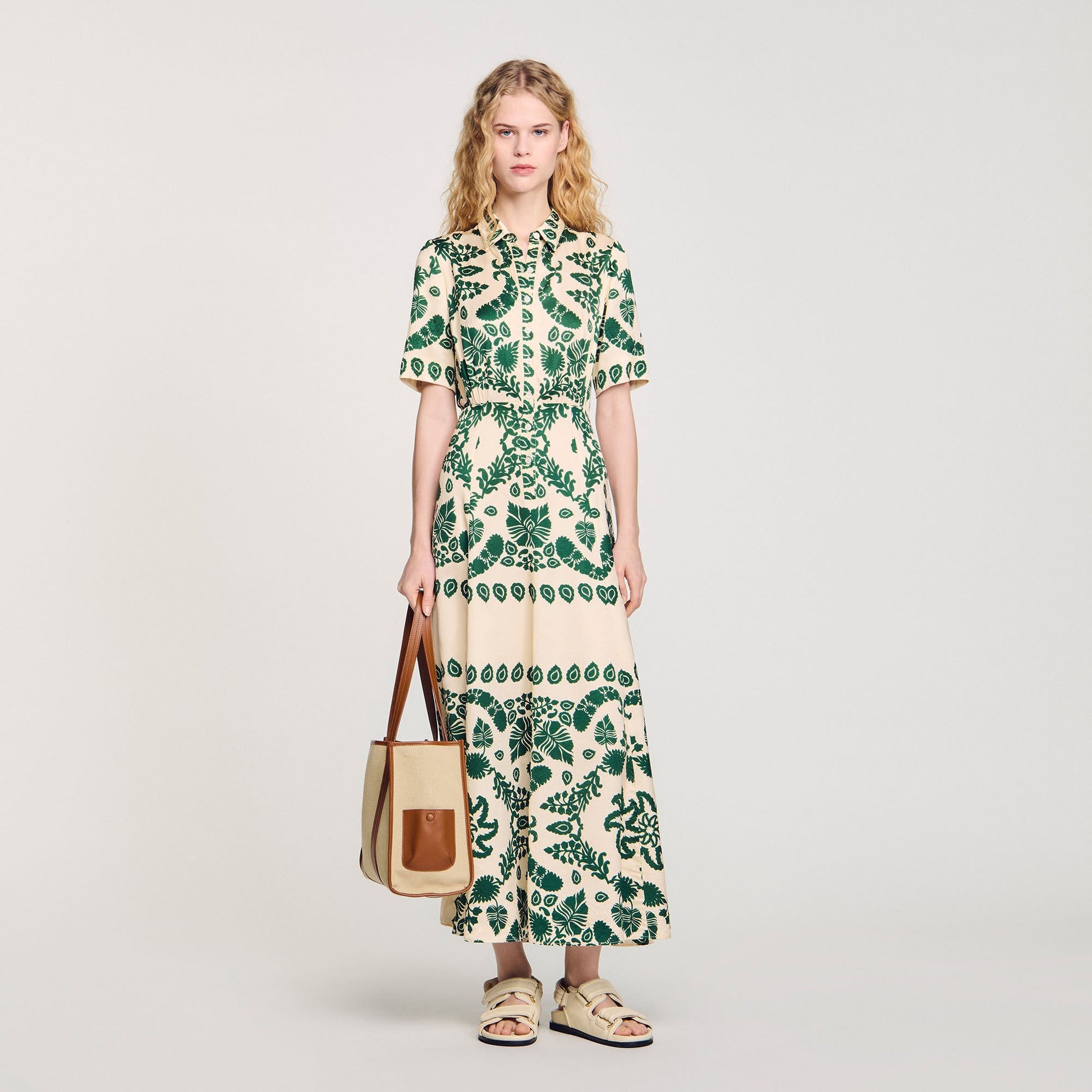 Sandro Floral print maxi dress Ecru / Green