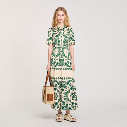 Sandro Floral print maxi dress Ecru / Green