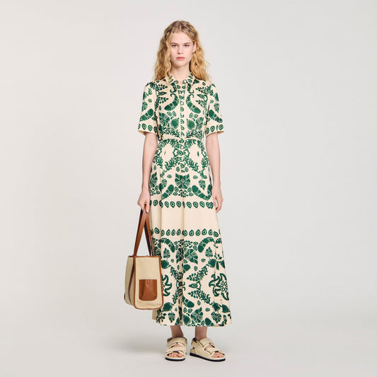 Sandro Floral print maxi dress Ecru / Green