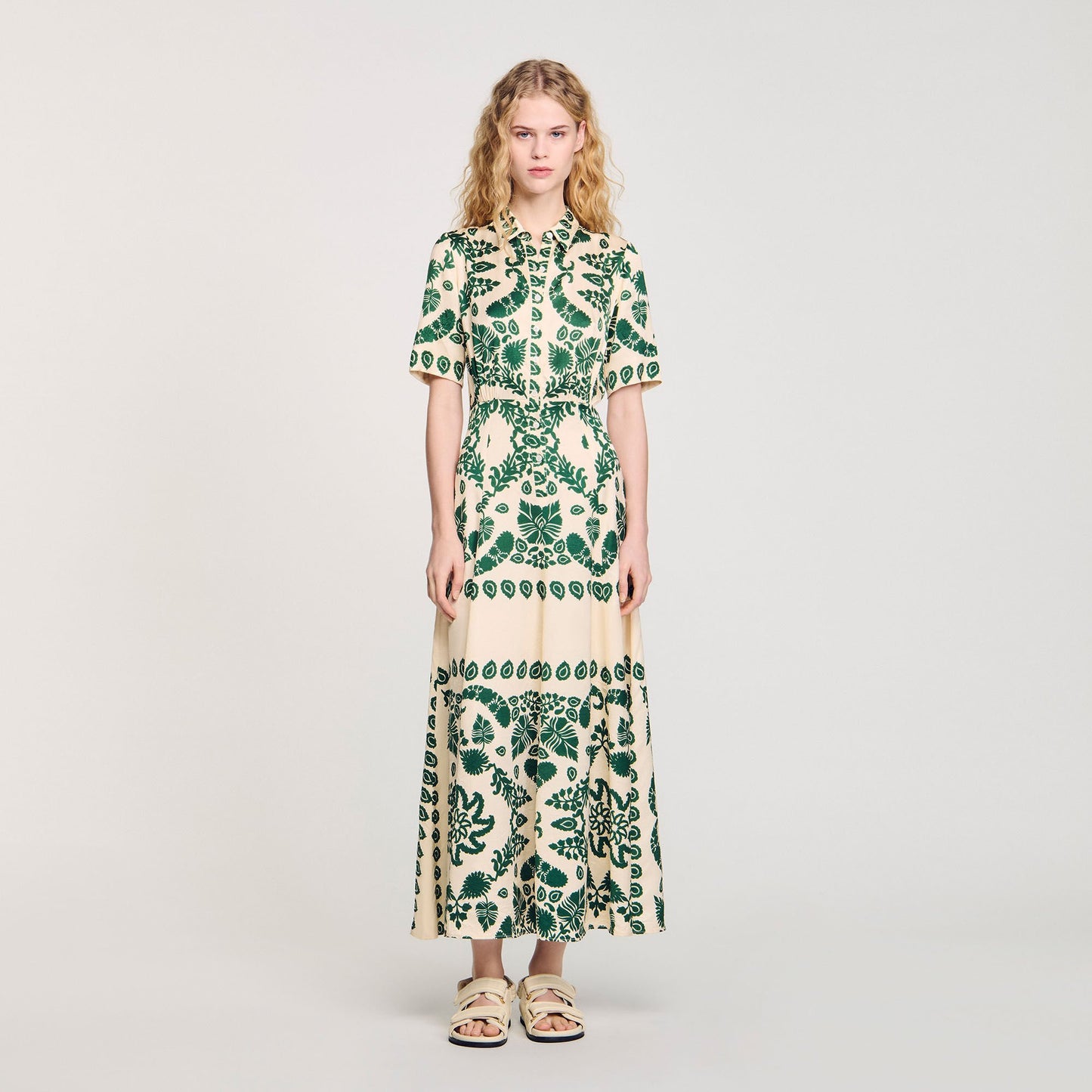 Sandro Floral print maxi dress Ecru / Green
