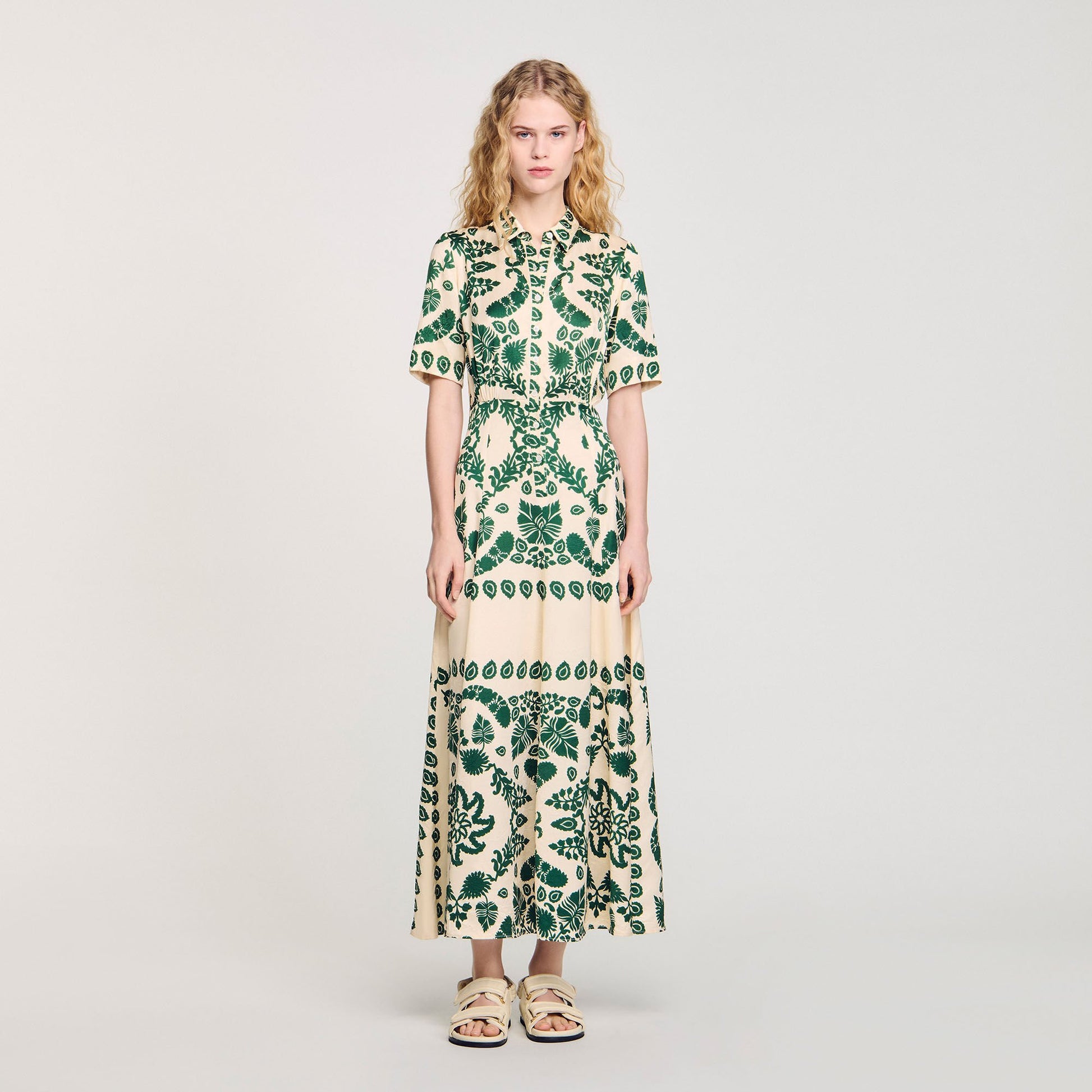 Sandro Floral print maxi dress Ecru / Green