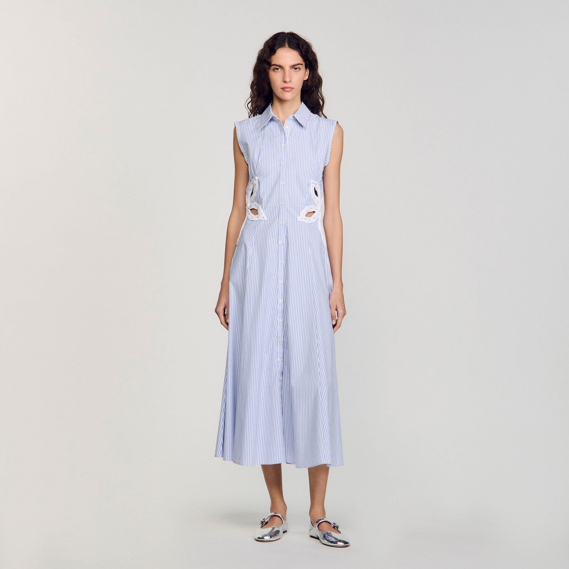 Sandro Striped embroidered maxi dress Sky Blue