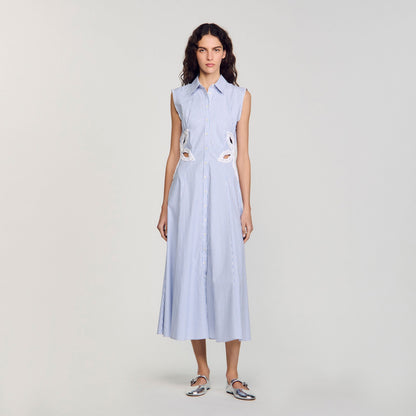 Sandro Striped embroidered maxi dress Sky Blue