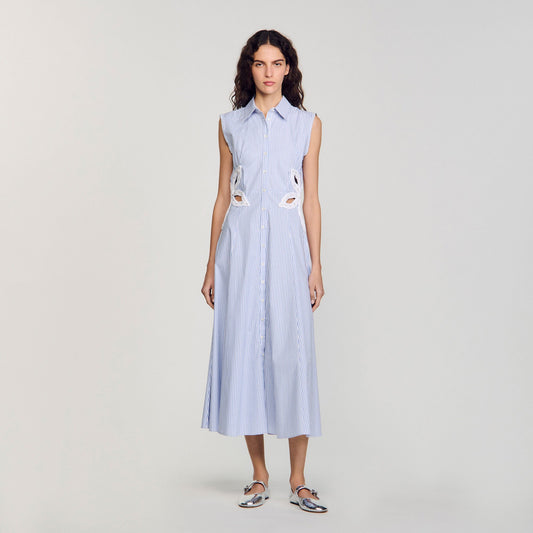 Sandro Striped embroidered maxi dress Sky Blue