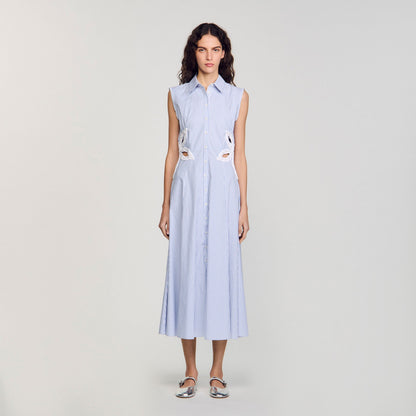 Sandro Striped embroidered maxi dress Sky Blue