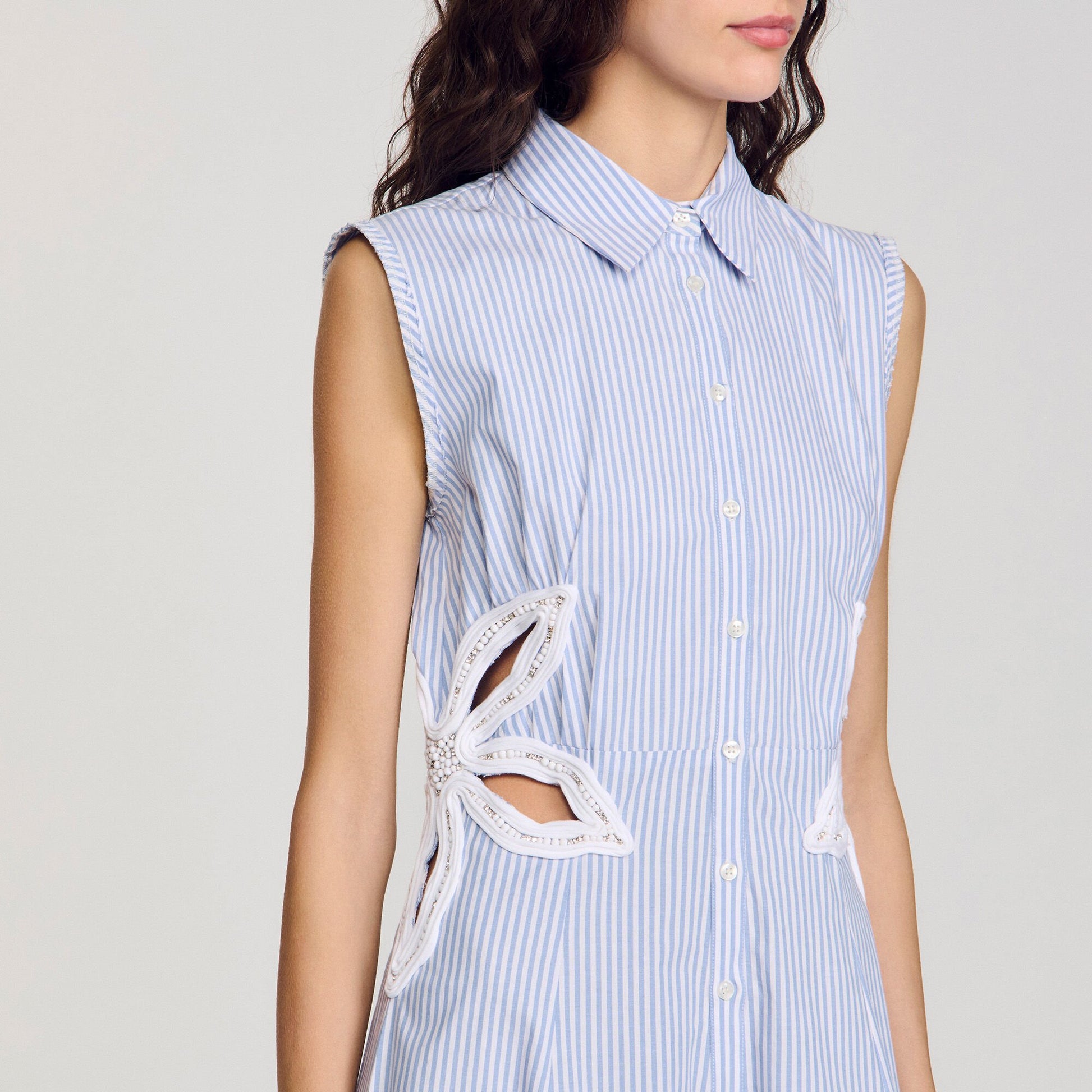 Sandro Striped embroidered maxi dress Sky Blue