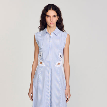 Sandro Striped embroidered maxi dress Sky Blue
