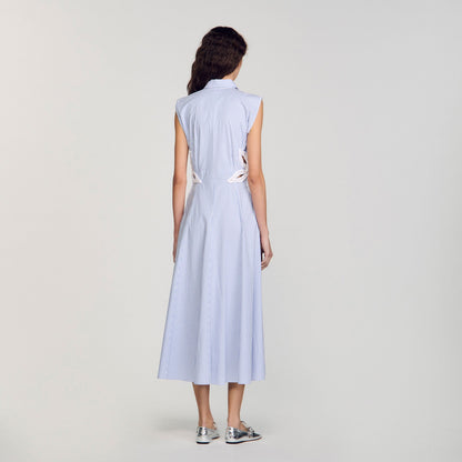 Sandro Striped embroidered maxi dress Sky Blue