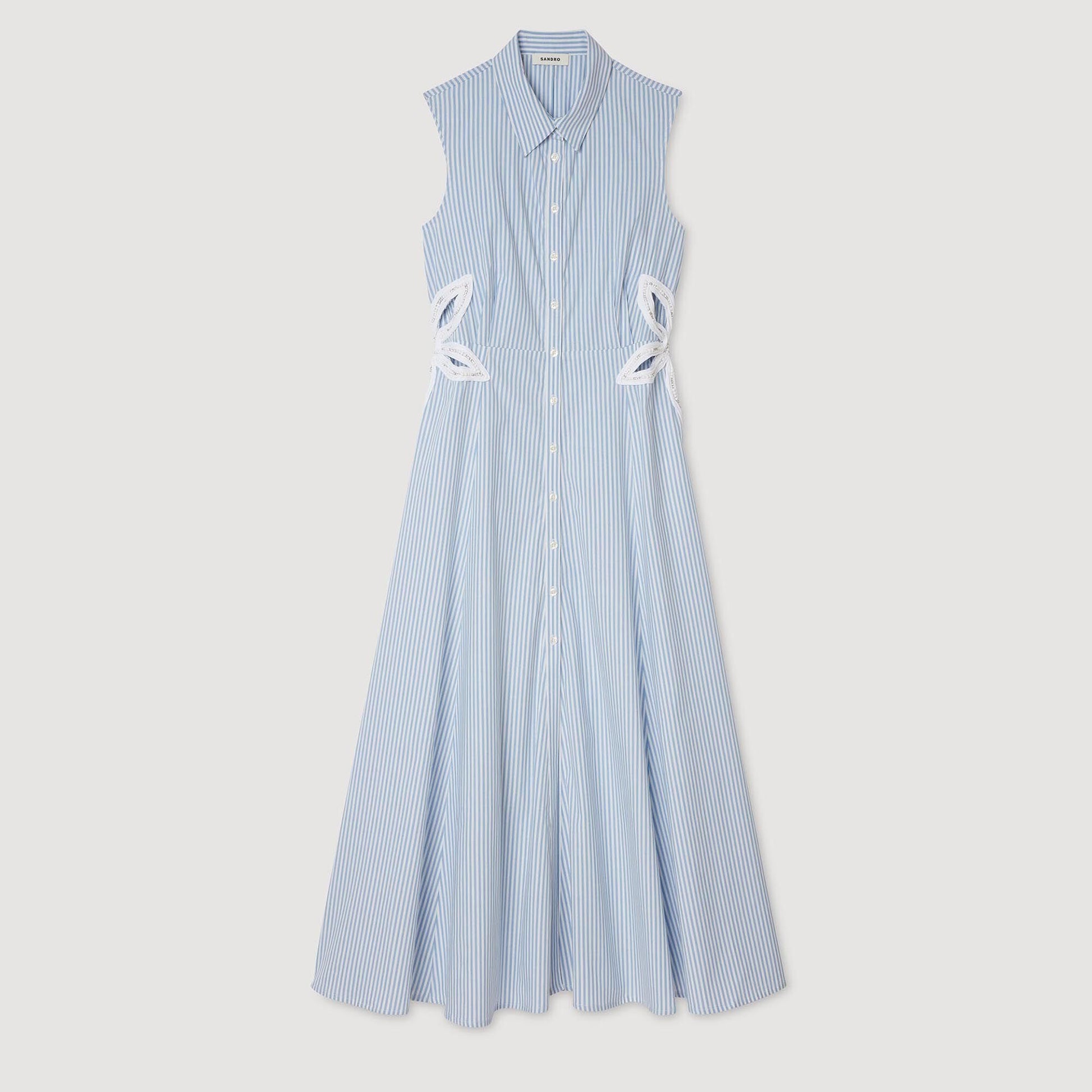 Sandro Striped embroidered maxi dress Sky Blue
