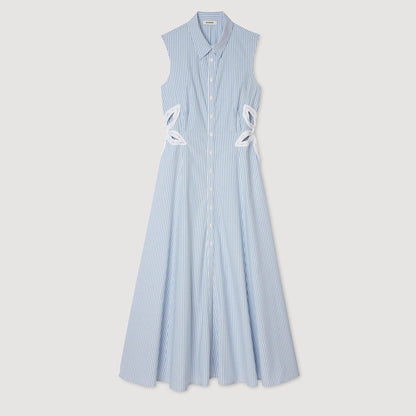 Sandro Striped embroidered maxi dress Sky Blue