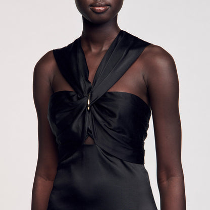 Sandro Slit satin-effect maxi dress Black