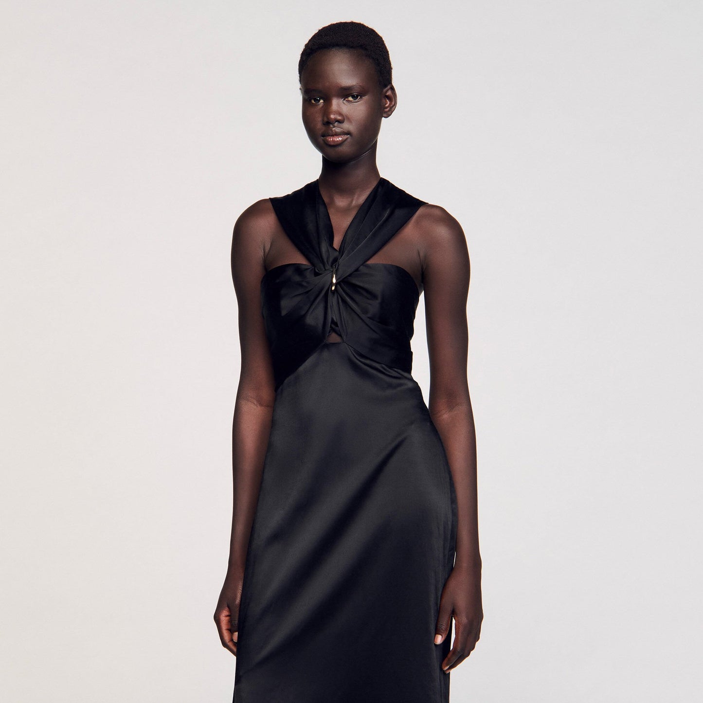 Sandro Slit satin-effect maxi dress Black