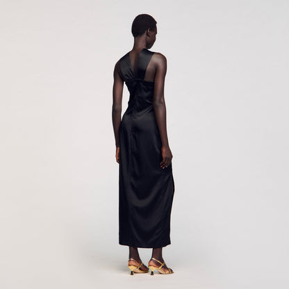 Sandro Slit satin-effect maxi dress Black