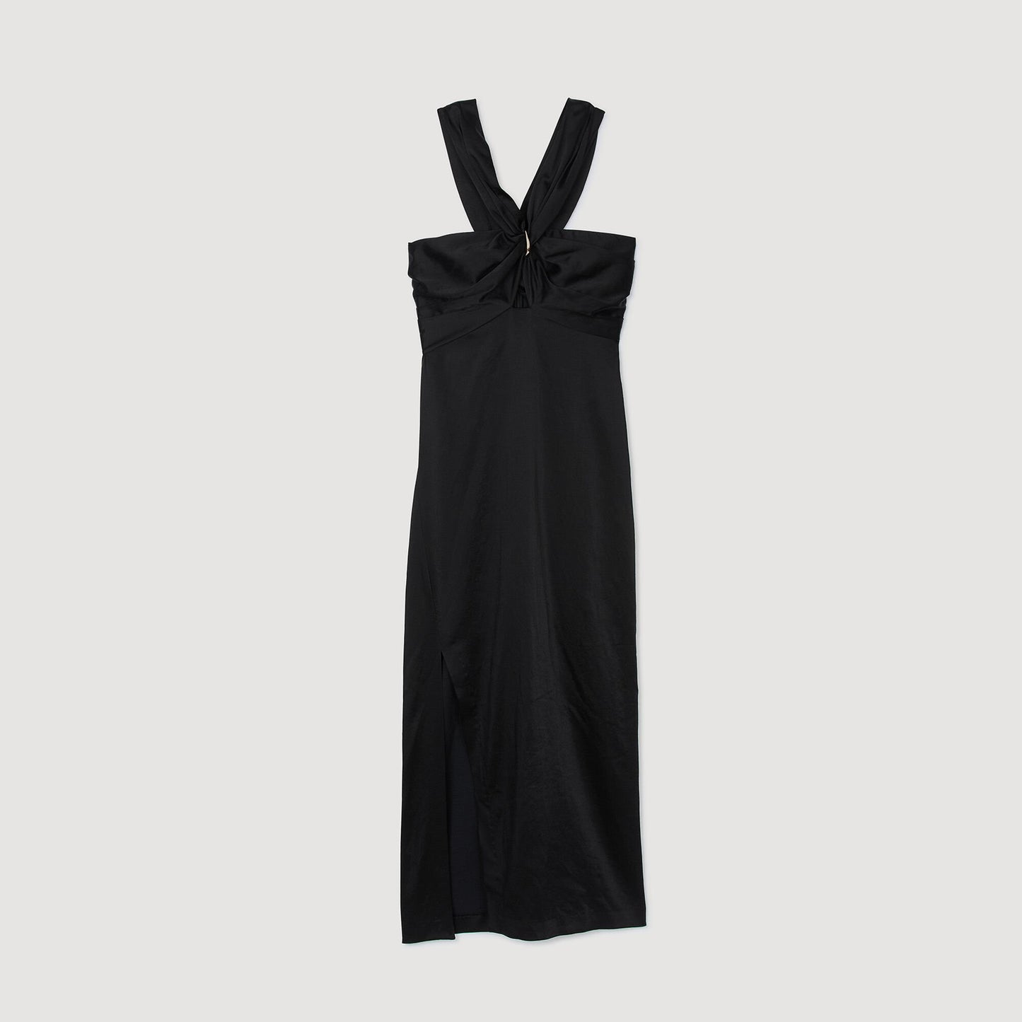 Sandro Slit satin-effect maxi dress Black