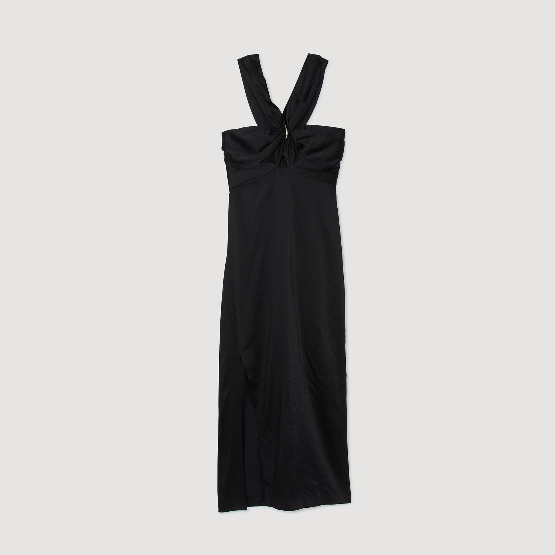 Sandro Slit satin-effect maxi dress Black