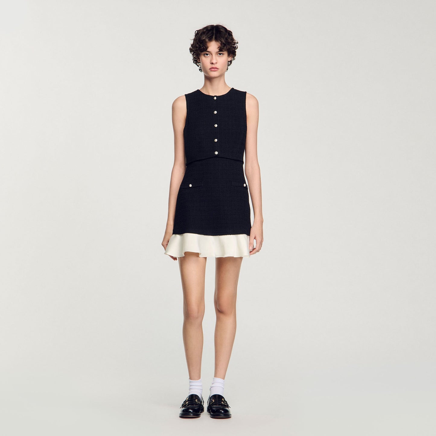Sandro Two-tone tweed mini dress Black