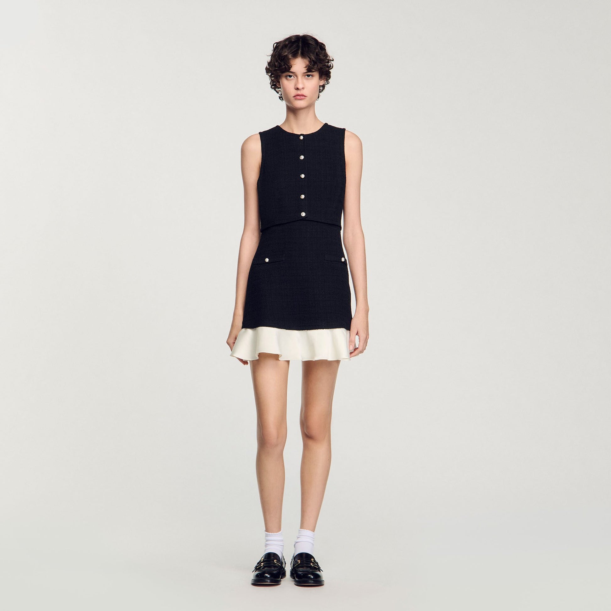 Sandro Two-tone tweed mini dress Black