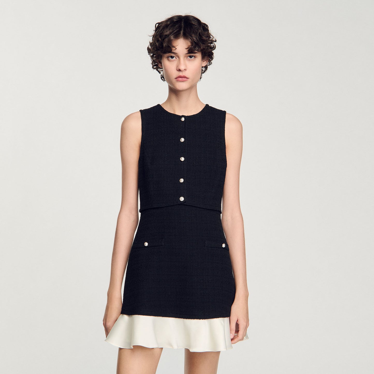 Sandro Two-tone tweed mini dress Black