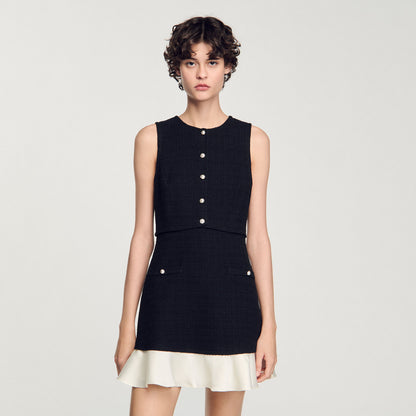 Sandro Two-tone tweed mini dress Black